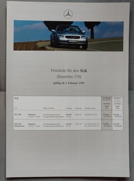 Prospekt Mercedes SLK R170 Cennik 2 / 1999