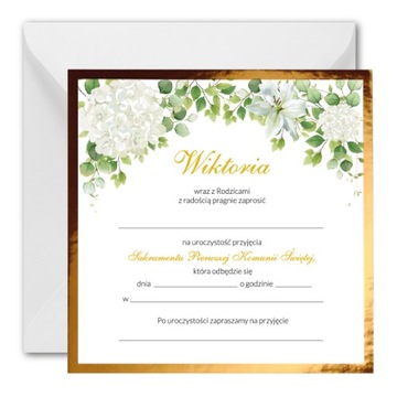 Zaproszenie na KOMUNIĘ ŚWIĘTĄ +imię +koperta 1szt komunijne personalizowane