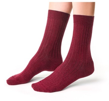 Termoaktywne skarpetki bezuciskowe, merino wool, 35-37, BORDO