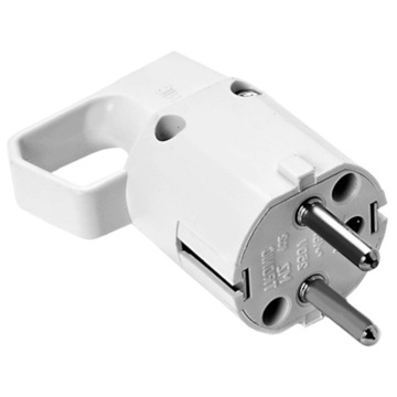 Wtyczka elektryczna z uchem biała z uziemieniem