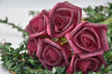ПЕННЫЕ РОЗЫ, РОЗЫ, ЦВЕТЫ, 6 ШТ, бордовые