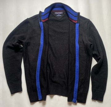 Tommy Hilfiger oryginalny czarny rozpinany bawełnainy CIEPŁY SWETER/ GOLF L