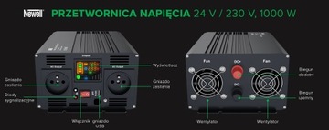 Przetwornica napięcia Newell z czystą sinusoidą - 24 V / 230 V, 1000 W