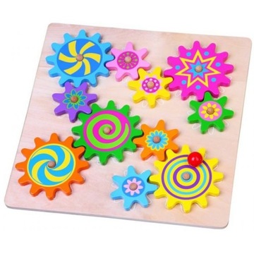 VIGA Drewaniana Układanka Puzzle Zakręcone Zębatki