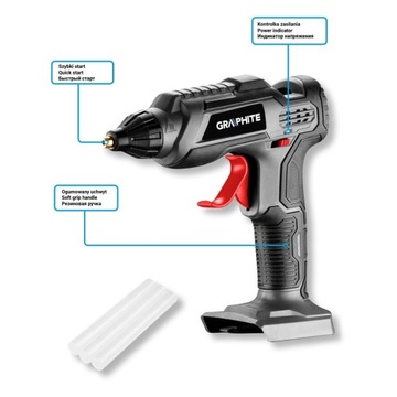 ГРАФИТОВЫЙ КЛЕЙНЫЙ ПИСТОЛЕТ ДЛЯ КЛЕЯ +3 клея 18В En+ без аккумулятора 58G040