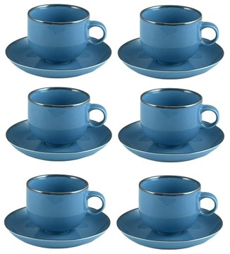 BOGUCICE RUSTIC BLUE 6 x FILIŻANKA 260 ML + SPODKI NIEBIESKA W KROPKI