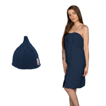 ZESTAW DO SAUNY KILT DAMSKI COPERTINA RĘCZNIK FROTTE CZAPKA LINGUA GRANAT