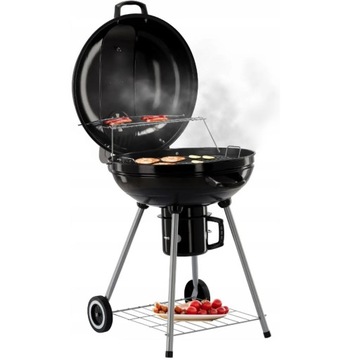 GRILL OGRODOWY WĘGLOWY OKRĄGŁY POPIELNIK KÓŁKA TERMOMETR + GRATIS SZCZOTKA