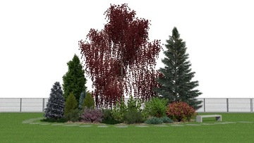 Готовый дизайн сада — большая ширма с красными акцентами