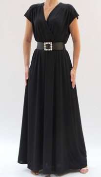 Maxi sukienka kopertowy dekolt czarna 36 (34-52