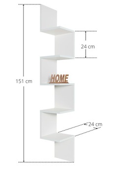 Полка подвесная, угловой книжный шкаф, 151 см, белый матовый