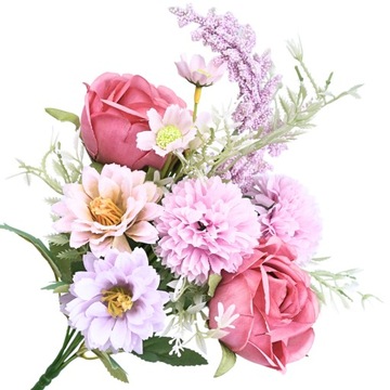 BUKIET SZTUCZNYCH KWIATÓW MIESZANYCH OZDOBA FLORYSTYCZNA 34CM KWIATY RÓŻNE