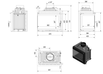 Комплект углового камина INSERT SIMPLE левый, 150 впуск