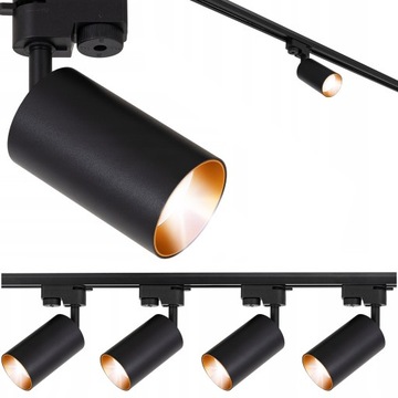 Oświetlenie szynowe 2m 4x lampa GU10 listwa czarna złota Szynoprzewód SZYNA