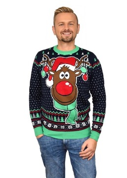 GRANATOWY SWETER ŚWIĄTECZNY RENIER RUDOLF MĘSKIE SWETRY ŚWIĄTECZNE XMAS M