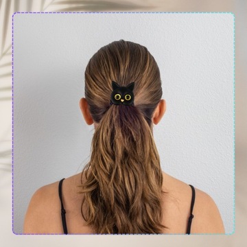 Elastyczna Gumka czarna dla dziewczynki kot kotek frotka do włosów prezent