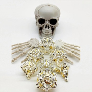 SREBRNE KATAKUMBY ZESTAW 7 METALOWYCH KOŚCI RPG