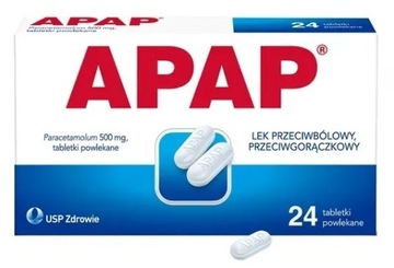 APAP 500 mg Lek Przeciwbólowy Gorączka 24 tabletki