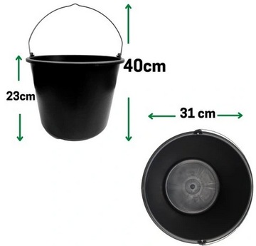WIADRO BUDOWLANE 12L WIADRA PLASTIKOWE GOSPODARCZE Z LEJKIEM CZARNE MOCNE