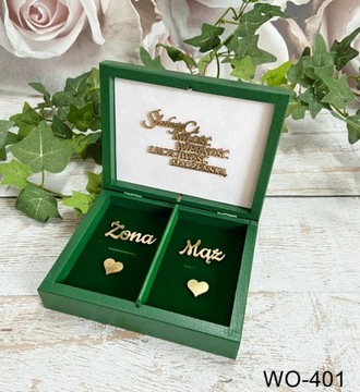 Коробка для конвертов, обручальных колец, вешалок, зелено-золотая.