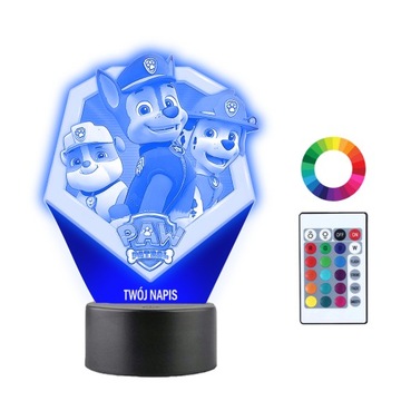 Lampka Nocna z Imieniem Psi Patrol 3D Led Grawer