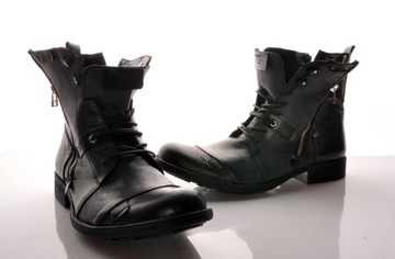 Bullet skórzane buty MILITARNE SKÓRA Workery męskie CZARNE Casual zamki 44