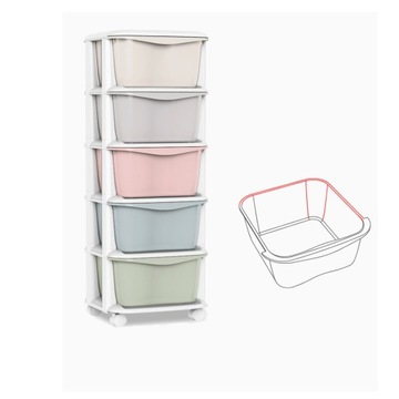 REGAŁ Z SZUFLADAMI na zabawki plastikowa komoda na kółkach 5 szuflad pastel