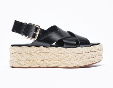 ZARA CZARNE SKÓRZANE SANDAŁY BUTY NA PLATFORMIE 41