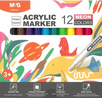 Marker AKRYLOWY MG 1-2mm ZESTAW 12 kol. NEONOWYCH