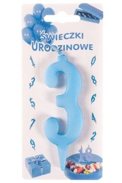 Niebieska świeczka urodzinowa na tort cyfra 3