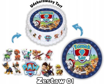 Zestaw Opłatek na Tort PSI PATROL +10 POSTACI + Imię i Wiek Dziecka