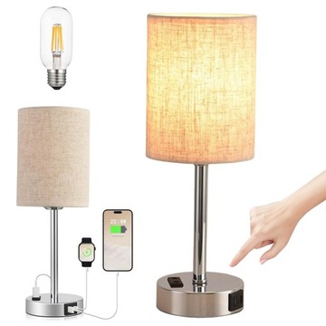 LAMPA LAMPKA LED STOŁOWA NOCNA DOTYKOWA REGULACJA 2 PORT USB + ŻARÓWKA