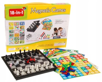 ZESTAW GIER 18w1 gry planszowe podróżne dla dzieci MAGNETIC GAMES
