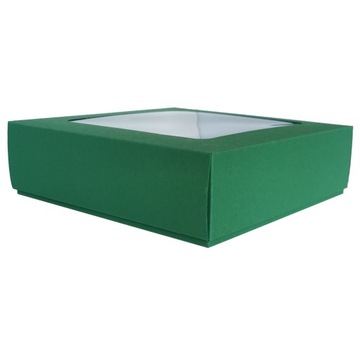 Ciemnozielone pudełko na prezent 20x20x6cm okienko
