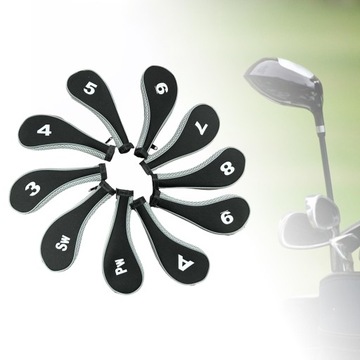 10 szt. Pokrowiec na głowę do golfa, pokrowiec na główkę klubu golfowego, ochronny szary i czarny