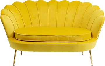 Sofa 2-osobowa welurowa żółta 132 cm nogi złote
