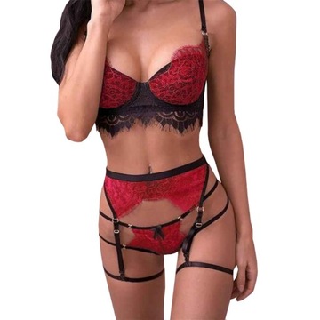 KOMPLET BIELIZNA EROTYCZNA SEXY STANIK KORONKA PAS