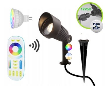 Reflektor RGB+białe światło. Pilot radiowy.4W/12V