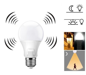3x Żarówka LED 9W Czujnik Ruchu Zmierzchu 4000K