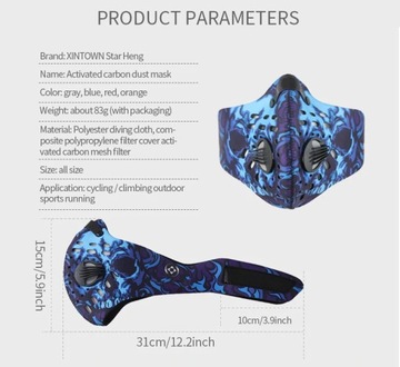 Anti -Smog Sports Mask с клапанами и фильтром -n