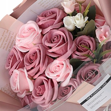 Букет Мыло Flower Box Розы Искусственные цветы в подарочной упаковке, темно-розовый