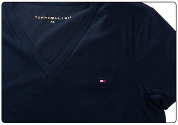 TOMMY HILFIGER KOSZULKA T-SHIRT V-NECK NAVY r. XS