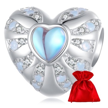 G843 Opalizujące srebrne serce charms koralik z kryształkami