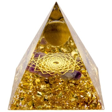 PIRAMIDKA ORGONIT TYGRYSIE OKO AMETYST MIEDŹ AGAT ŻYWICA FENG SHUI 6cm