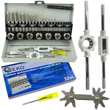 НАБОР МАТРИЦ И НАРЕЗНОЙ РЕЗЬБЫ 32 шт. КАЛИБРОВОЧНЫЕ МАТЕРИ M3-M12 32 ШТ.
