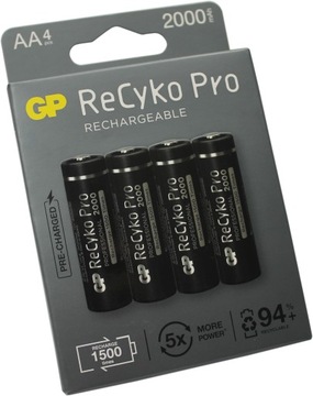 4X AKUMULATOREK AA R6 2000mAh GP BATTERY RECYKO+ PRO NiMH