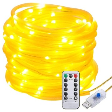 WĄŻ ŚWIETLNY 100LED LAMPKI CHOINKOWE USB PILOT 12M