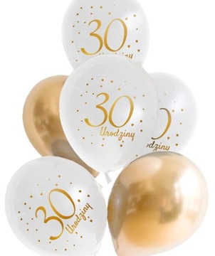 Balony białe złote nadruk 30 Urodziny Trzydziestka