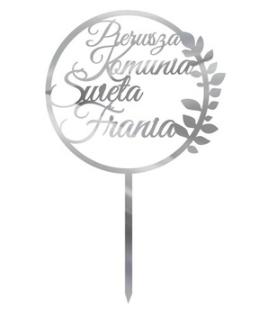 Topper Pierwsza Komunia Święta- srebrny TKS-16A
