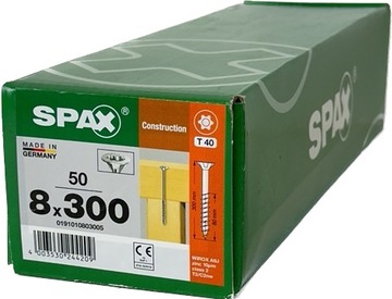 Wkręty uniwersalne do drewna 8 x 300mm SPAX WIROX BIT T-40 stożek 50szt